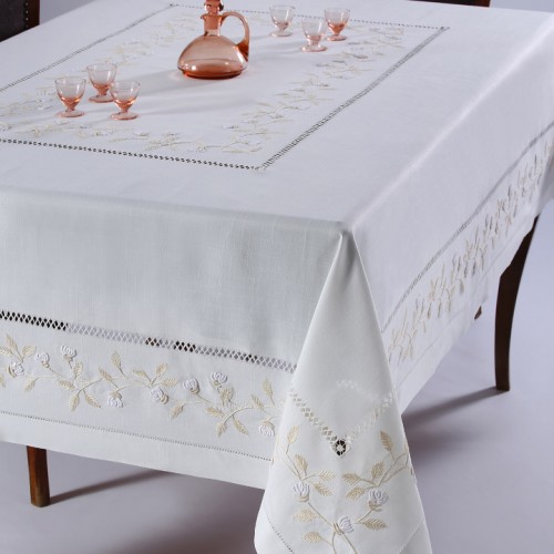 Handmade tablecloth 8302 (170cm x 220cm) white