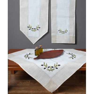 Tablecloth bg23a (135cm x 175cm) ivory with black olive 