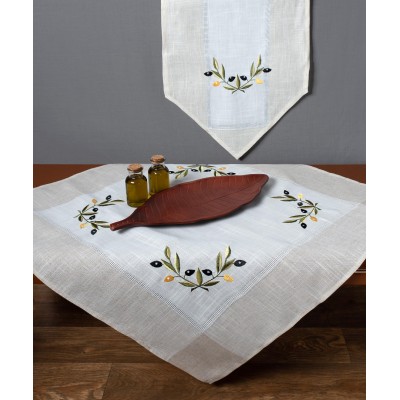 Tablecloth bg23a (135cm x 175cm) ivory with yellow olive