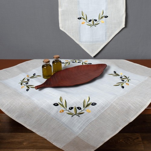 Tablecloth bg23a (135cm x 175cm) ivory with yellow olive