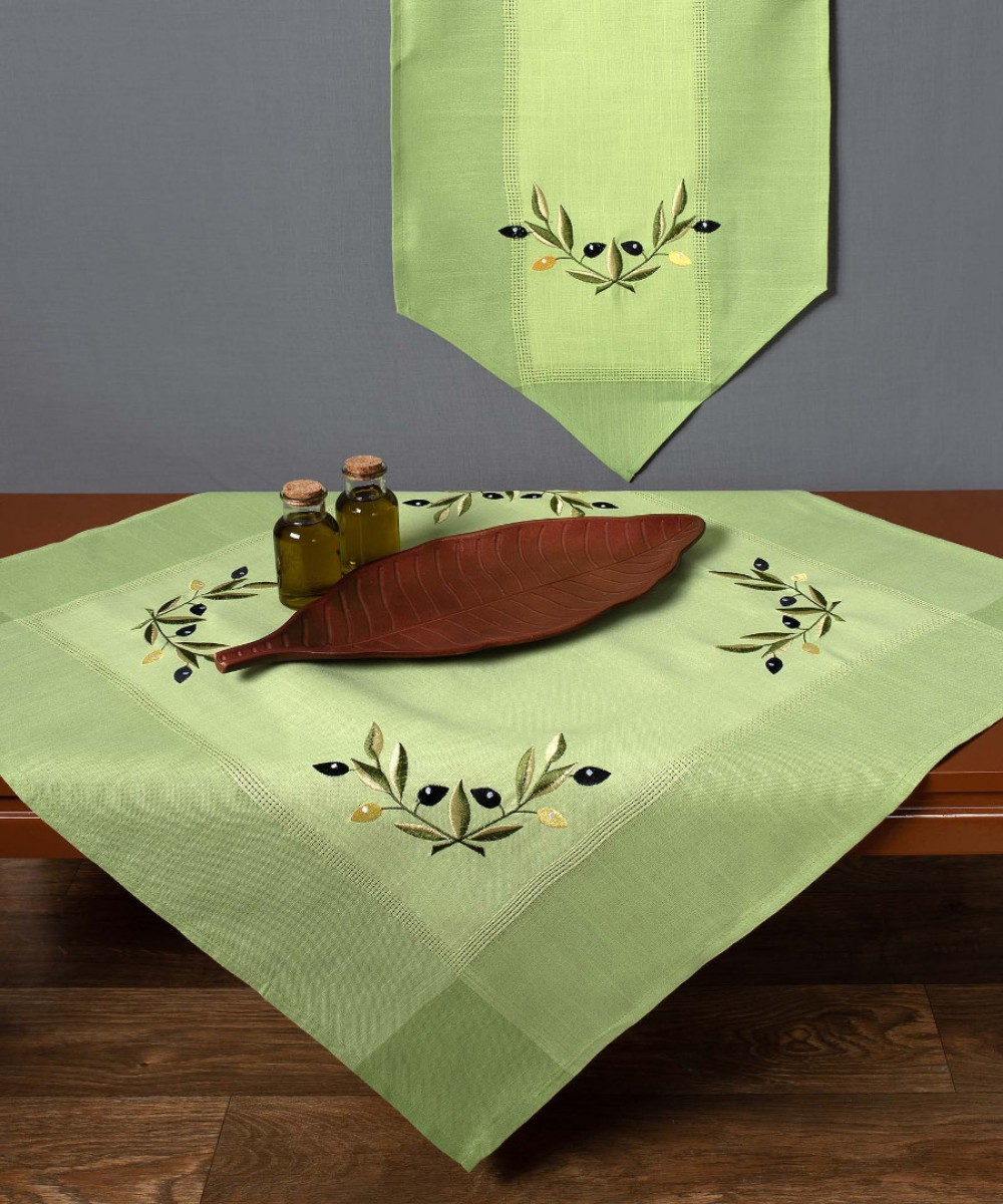 Tablecloth bg23a (135cm x 175cm) green with yellow olive