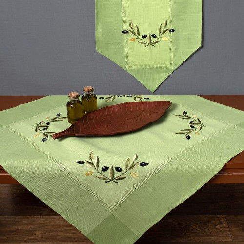 Tablecloth bg23a (135cm x 175cm) green with yellow olive