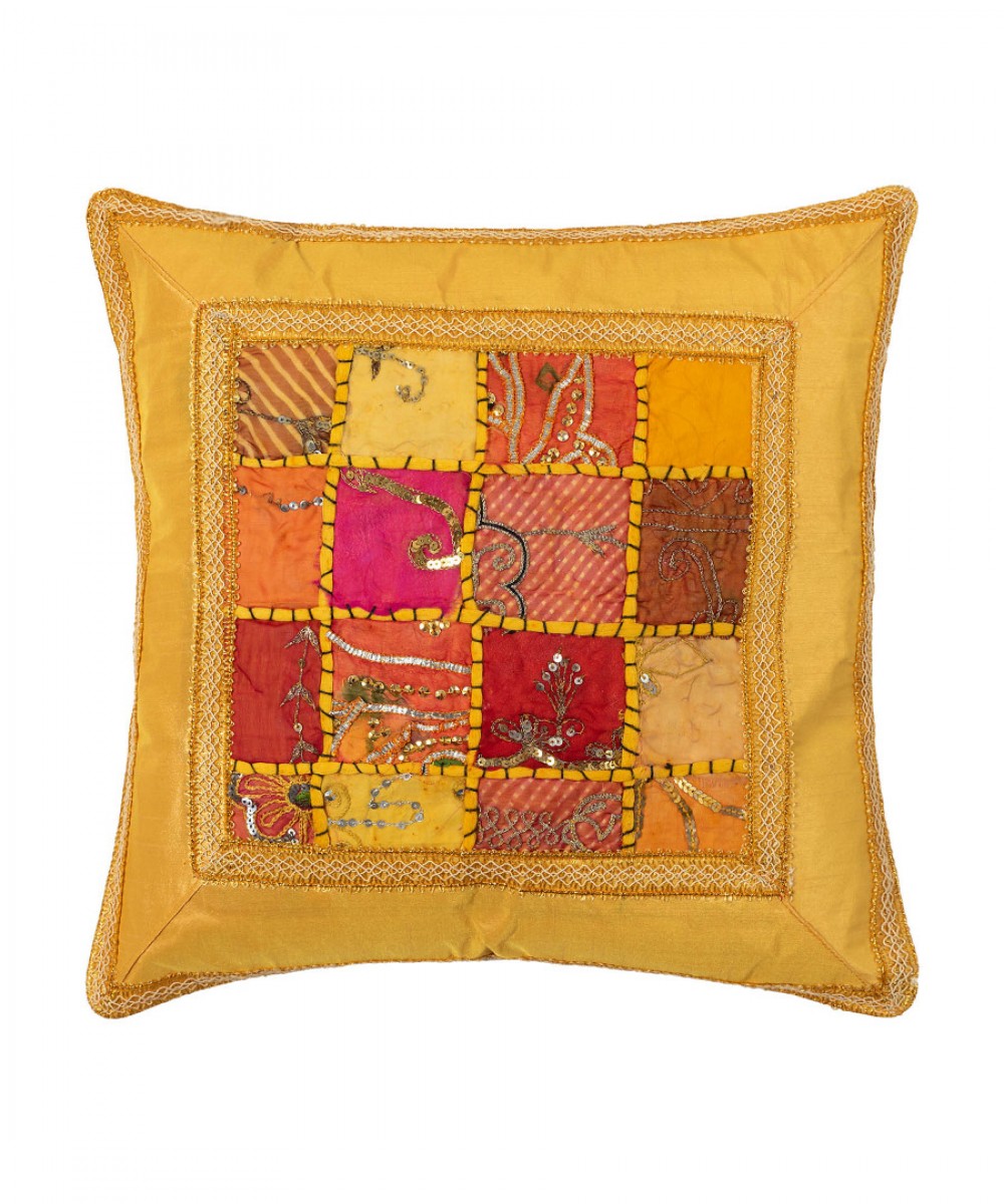 Antique pillowcase with sash (65cm x 65cm) yellow