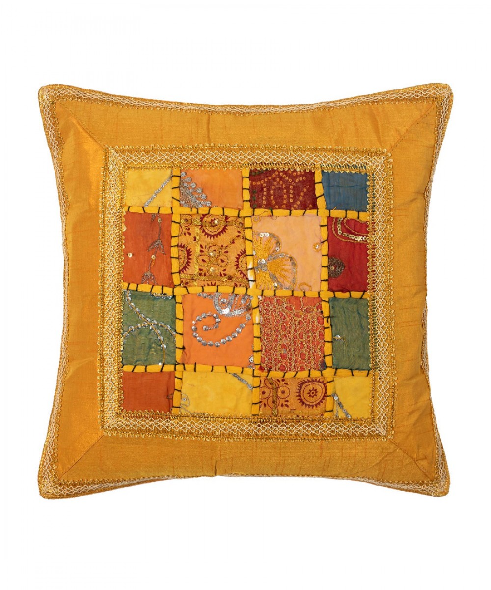 Antique pillowcase with sash (65cm x 65cm) dark yellow