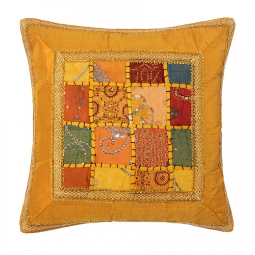 Antique pillowcase with sash (65cm x 65cm) dark yellow