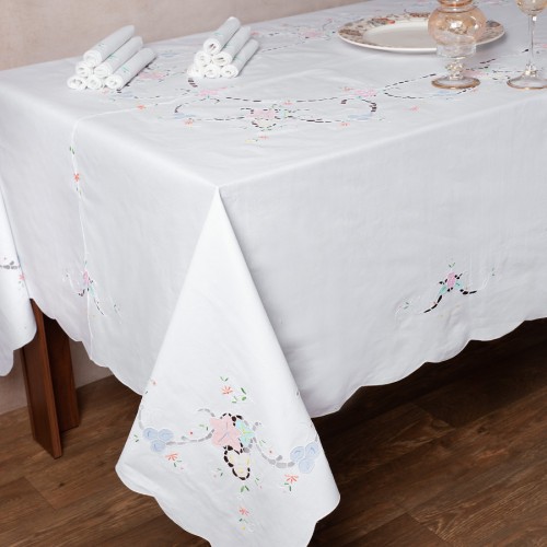 Handmade short tablecloth 2778 (170cm x 310cm) white