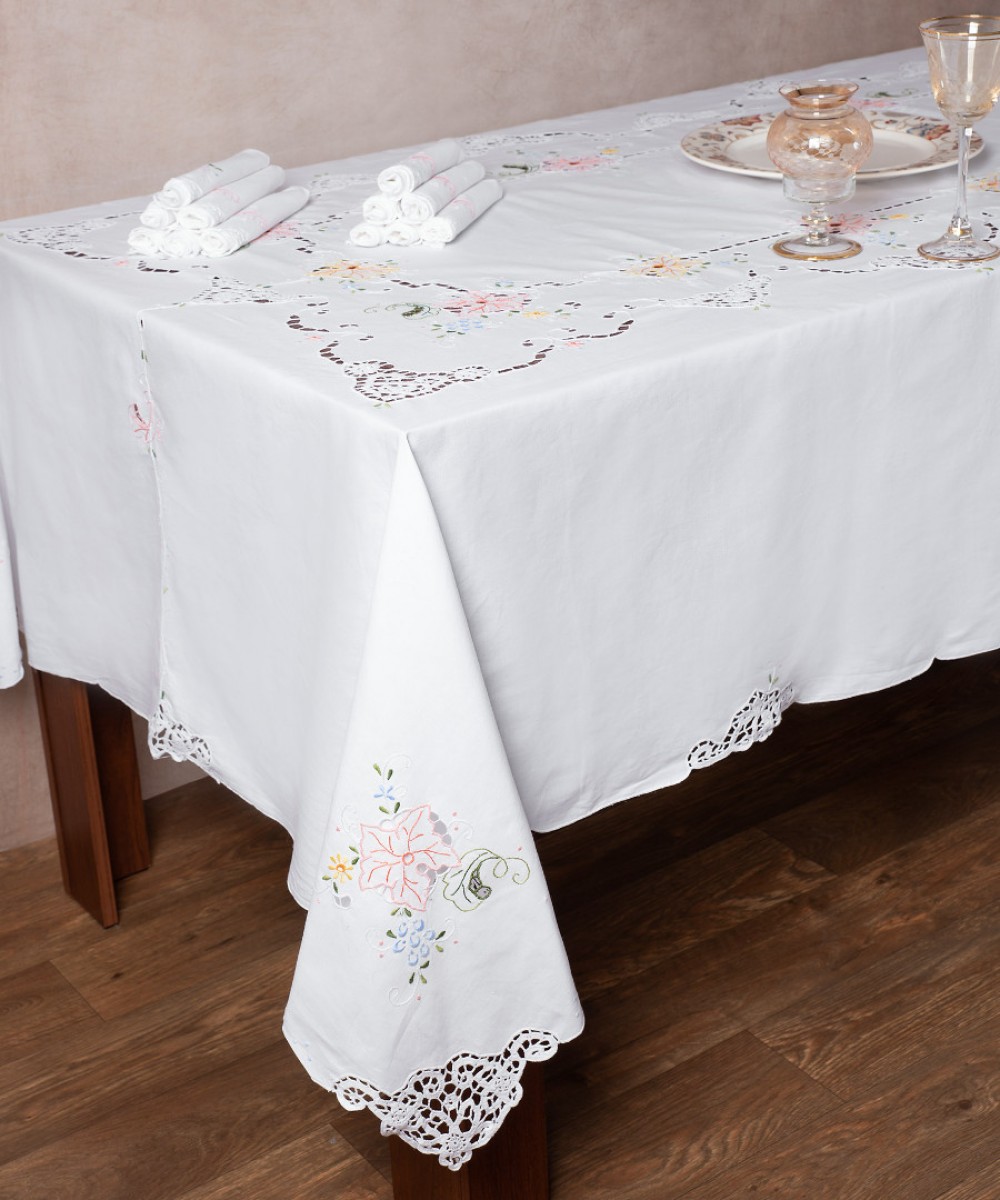 Handmade tablecloth 800a (160cm x 300cm) white with color