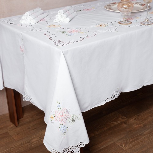 Handmade tablecloth 800a (160cm x 300cm) white with color