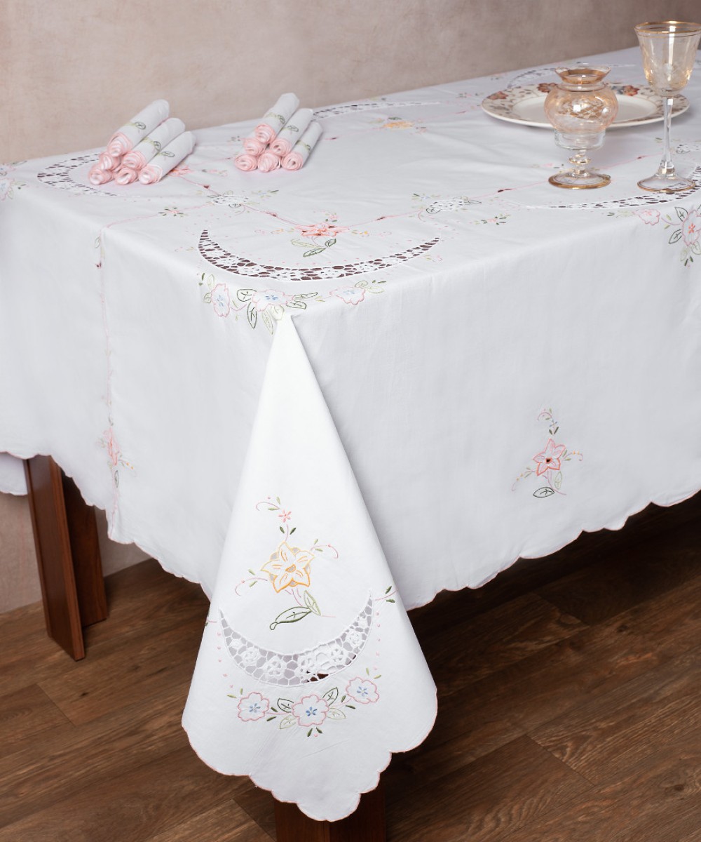 Handmade tablecloth A152 (165cm x 250cm) white with color