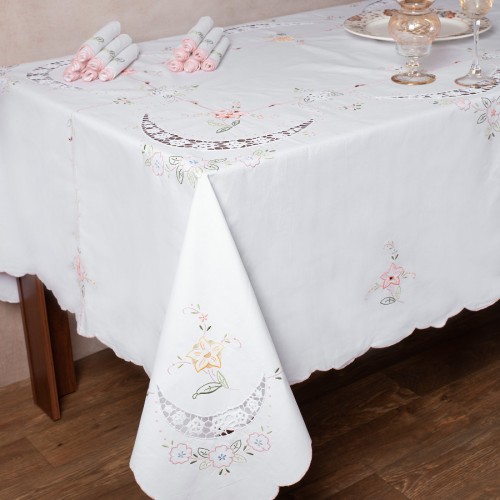 Handmade tablecloth A152 (165cm x 250cm) white with color