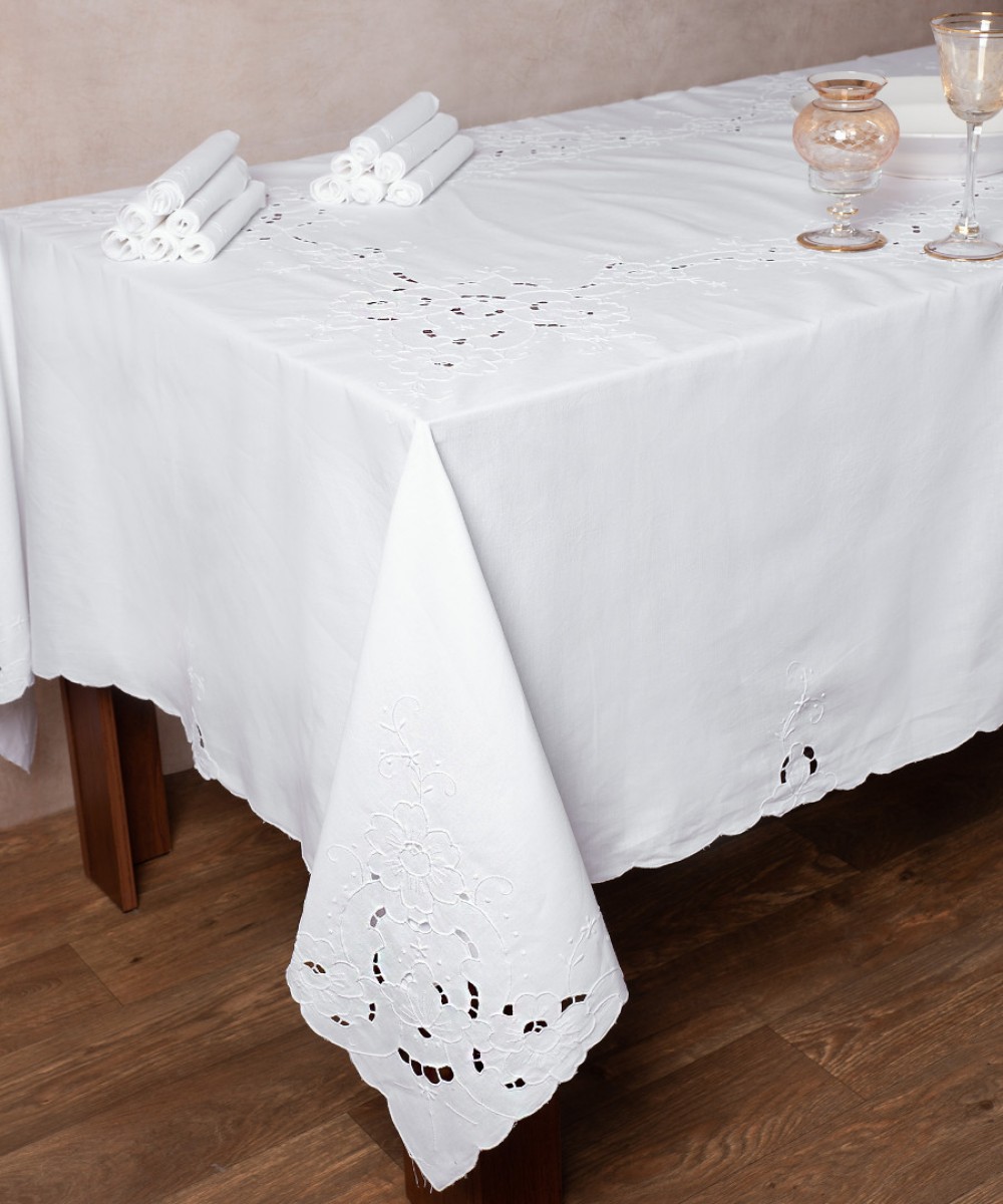 Handmade short tablecloth 950 (180cm x 260cm) white