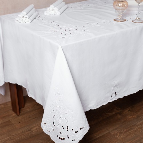 Handmade short tablecloth 950 (180cm x 260cm) white