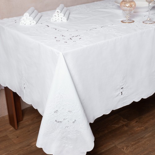 Handmade short tablecloth 432 (180cm x 260cm) white